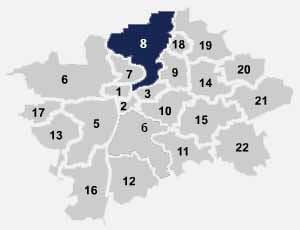 Mapa Prahy, kde poskytujeme levná Internet Praha 8
